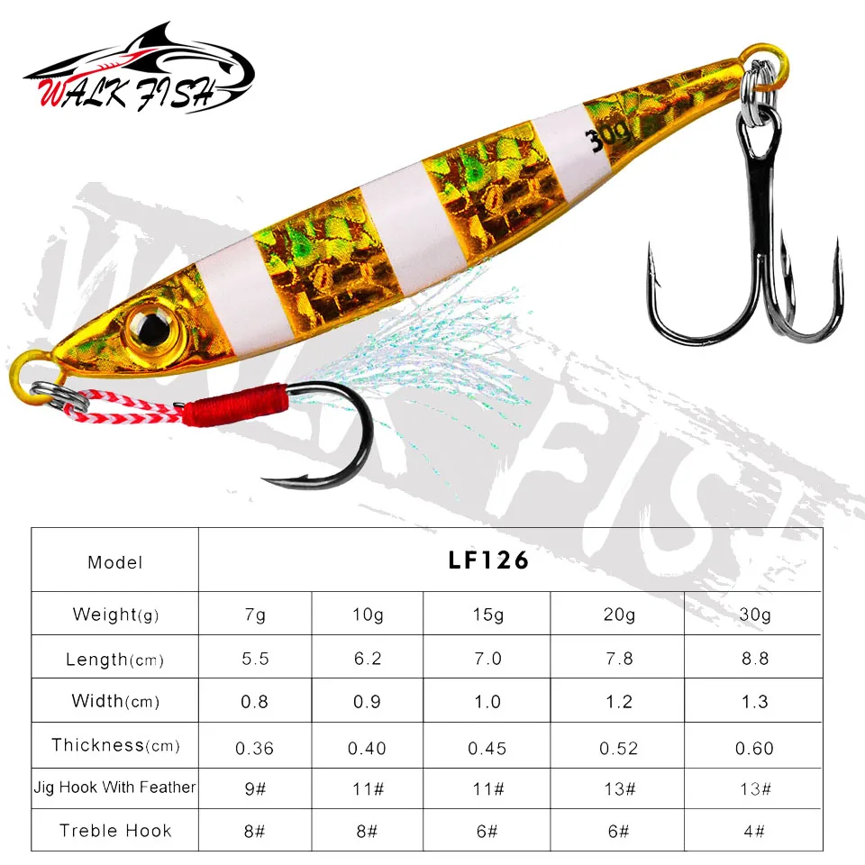 WALK FISH New Metal Cast Jig Spoon 7g 10g 15g 20g 30g Shore Casting Jigging Fish Sea Bass Fishing Lure Artificial Bait Tackle