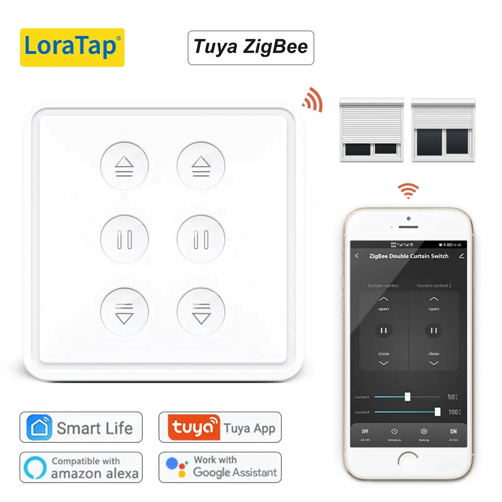 

Переключатель для двойной шторки lorтолп ZigBee 3,0, для трубчатого двигателя Google Home, голосовое управление Alexa, работа с Zigbee2MQTT, «сделай сам»