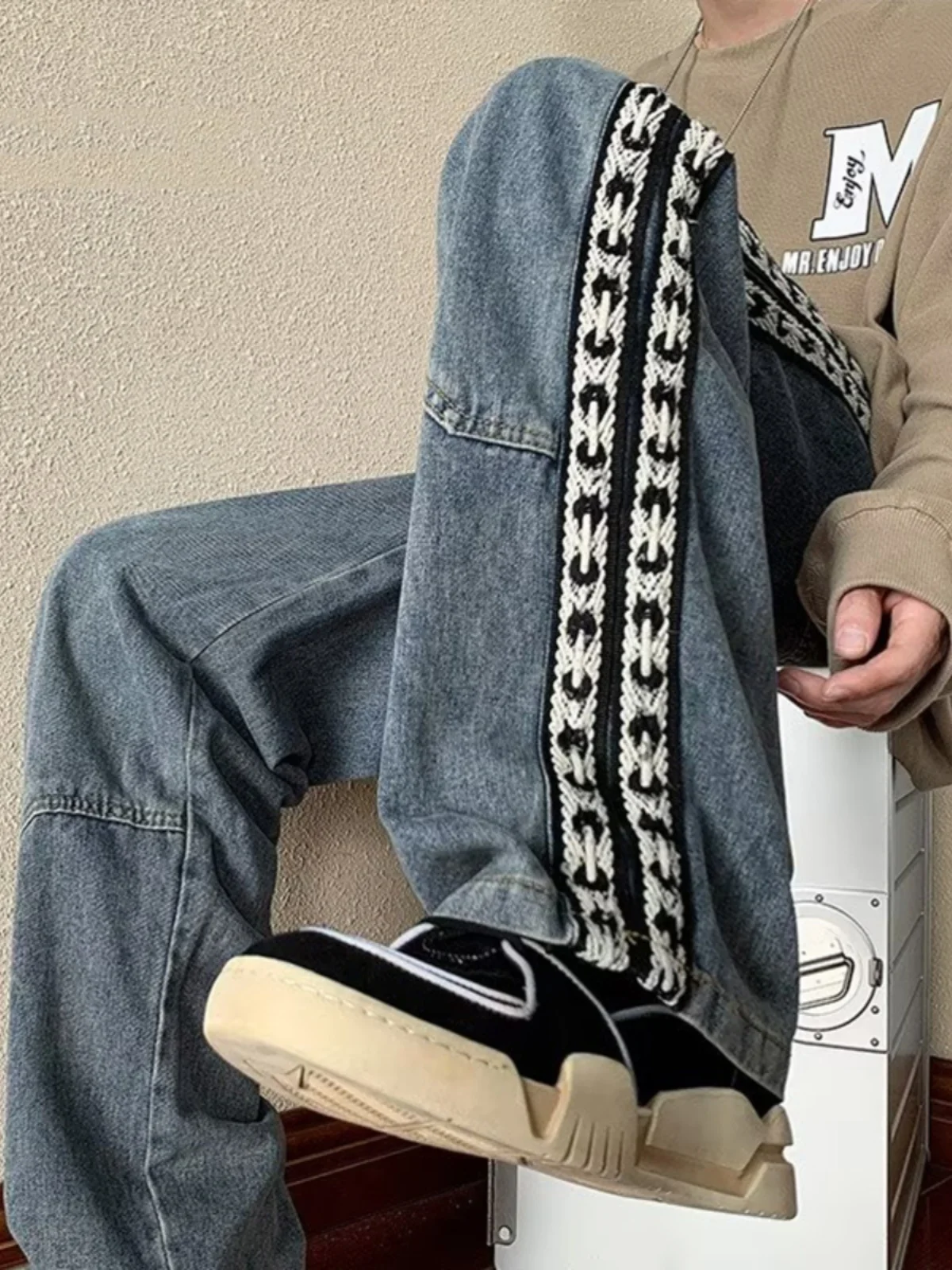 

Casual American Sle Men's Jeans Straight Leg Versatile Faionable Spring Autumn High Street Japanese Sle Dirt Resistant