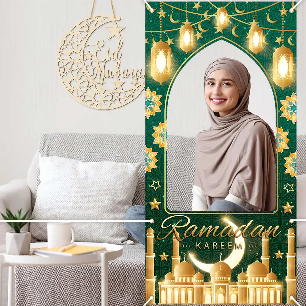 1 قطعة عيد الفطر الاحتفال البوليستر العلم رمضان كريم كابينة تصوير الدعامة مهرجان إطار صور داخلي في الهواء الطلق الطرف الديكور #5