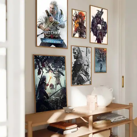 The W-Witcher 3 W-Wild Hunt Game Self-adhesive Art Poster Whitepaper Prints Posters Artwork Home Decor