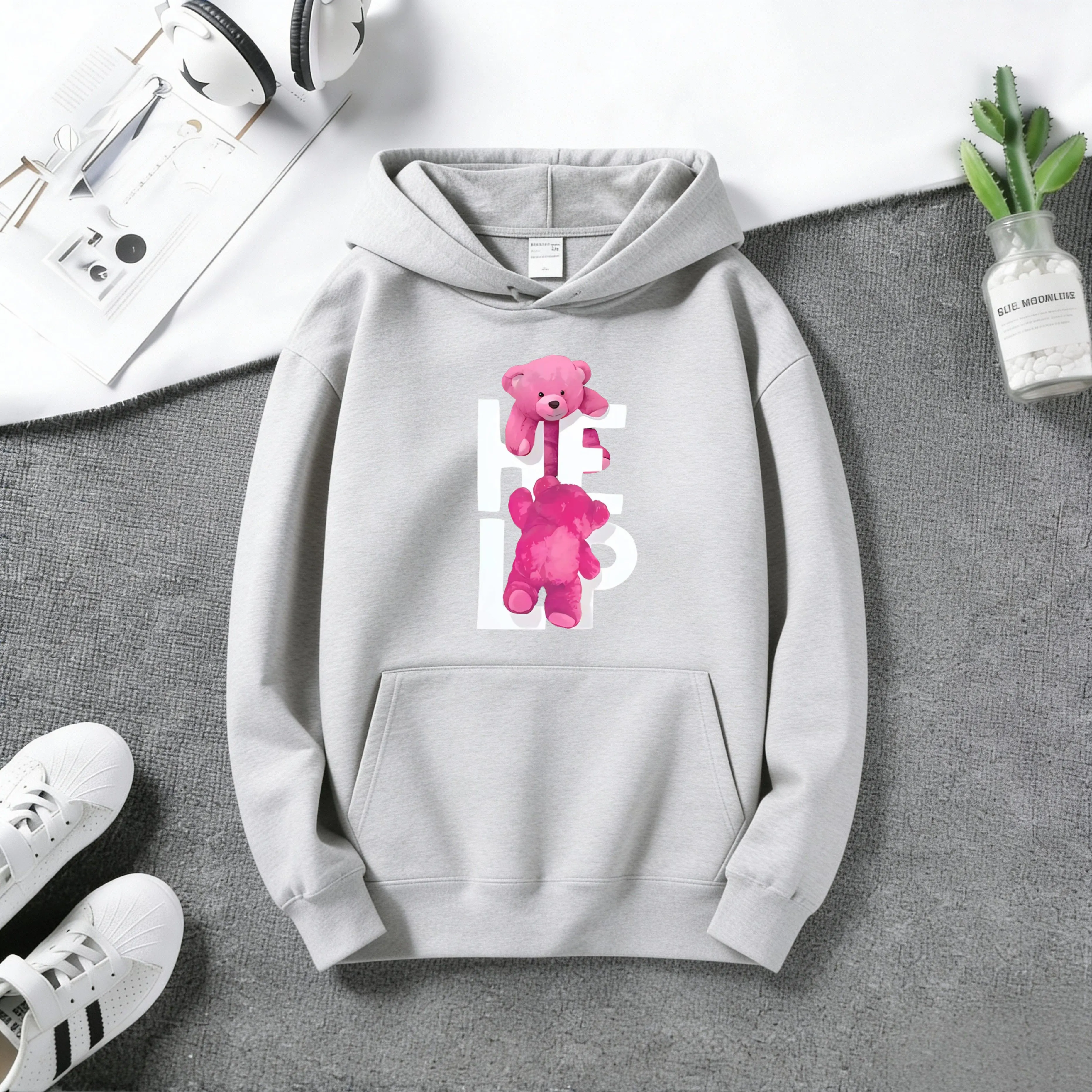 Fashionable kitten-patterned hooded sweater, versatile style, women's casual hooded sweater
