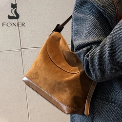 FOXER 2026 New Vintage Tote Bag Women's Shoulder Bag Large Capacity Lady Underarm Bag Casual Commuter Retro Handbag Purse