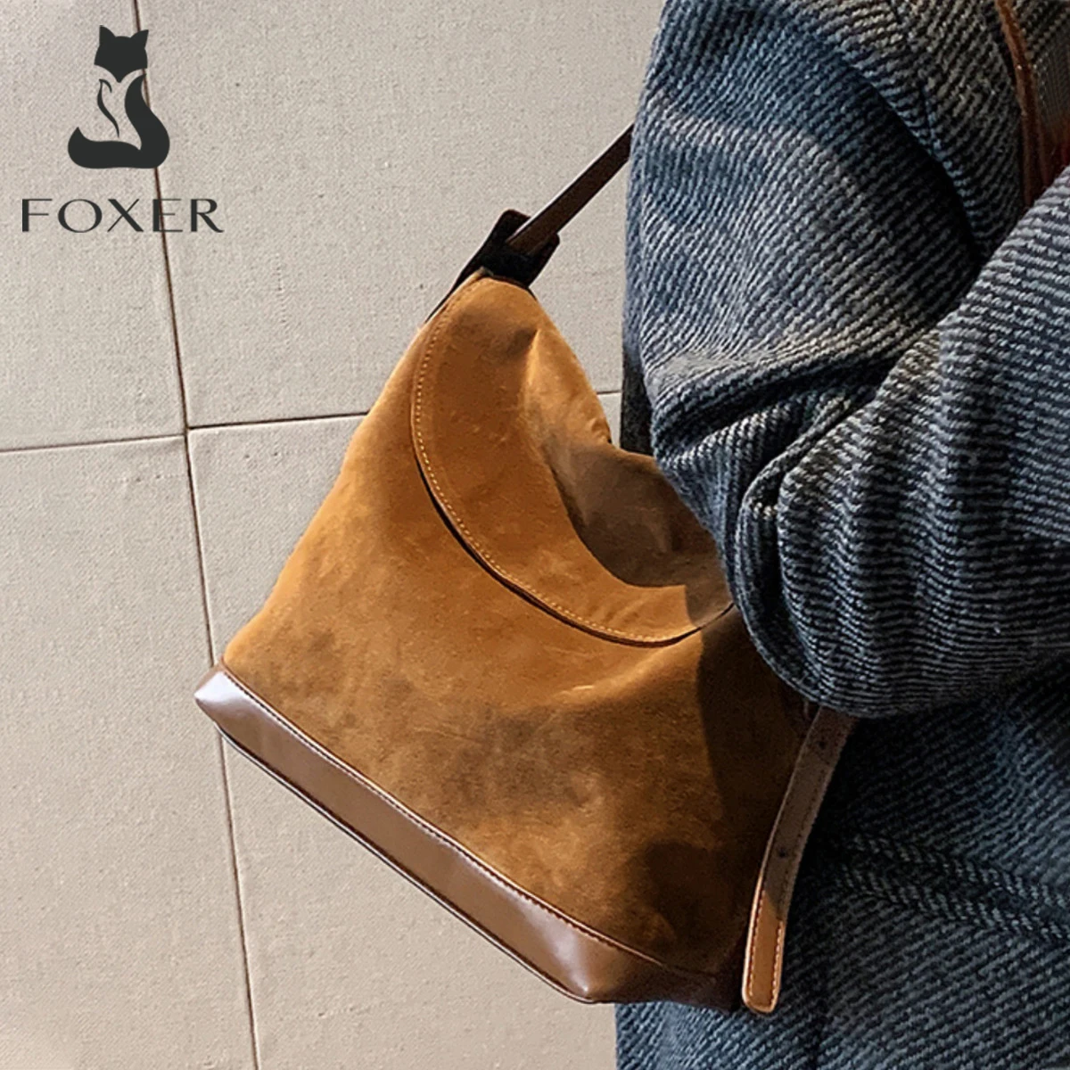 FOXER 2026 Nowa Torba Tote w Stylu Vintage Damska Torba na Ramię Duża Pojemność Damska Torba Pod Pachę Codzienna Torba do Pracy Retro Torebka