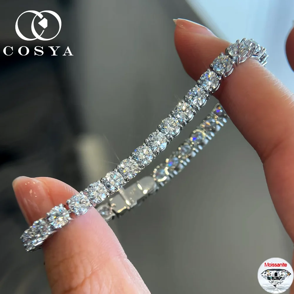

COSYA 2-5MM Full D Color Moissanite Tennis Bracelet S925 Silver Lab Diamond Hidden Spring Lock Chain GRA Sparkling Fine Jewely
