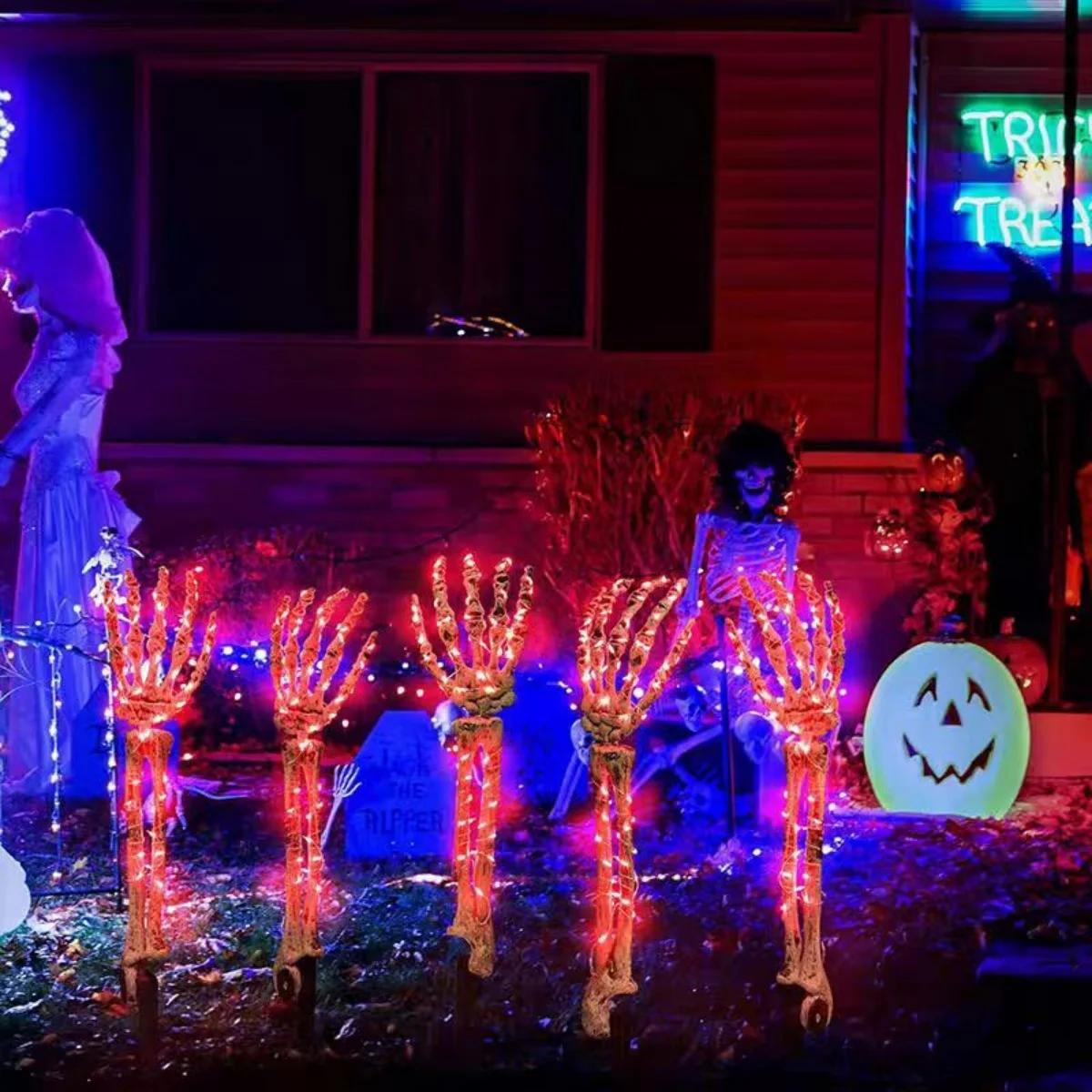 Halloween solar ghost hand LED light string, ghost festival courtyard atmosphere decoration light, copper wire ground plug light