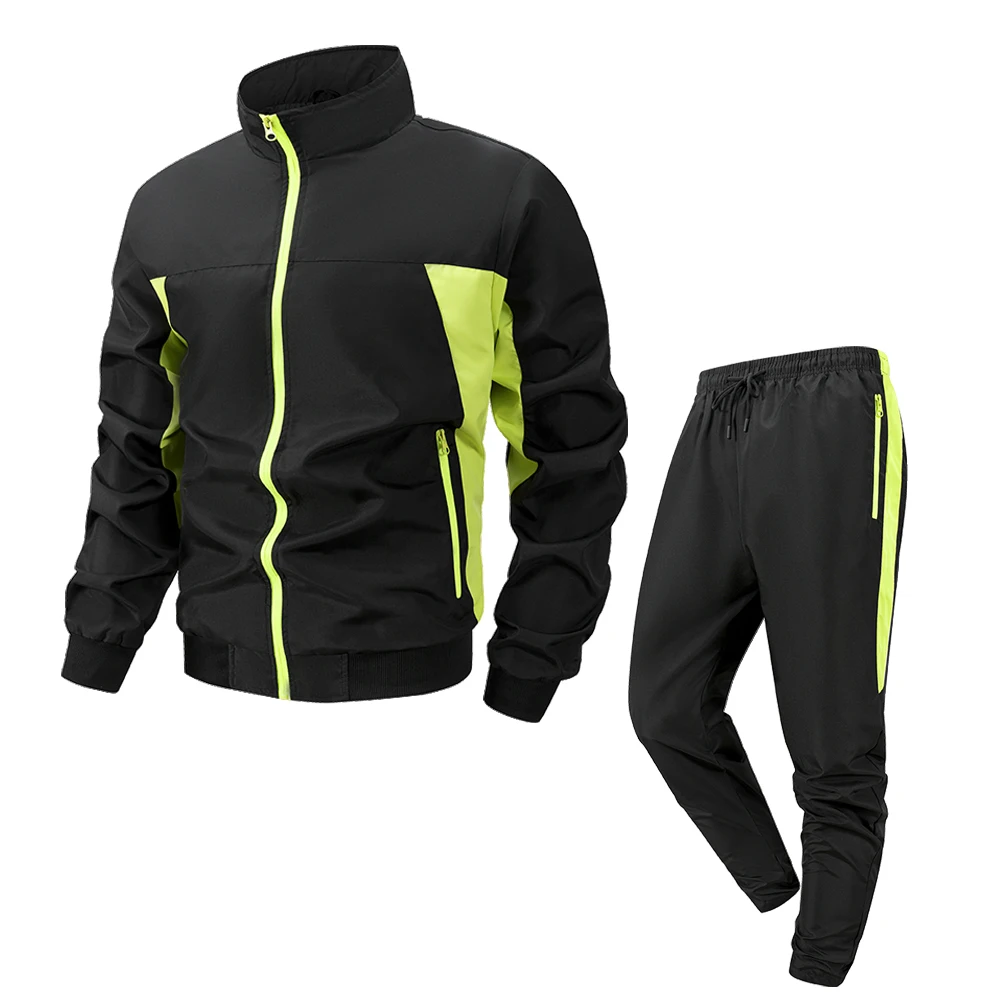 Techwear Casual Sports Suit Men Patchwork Tracksuit Outdoor Jogging Gym Set Stand Collar Jacket Sweatpants Breathable Sweat Suit