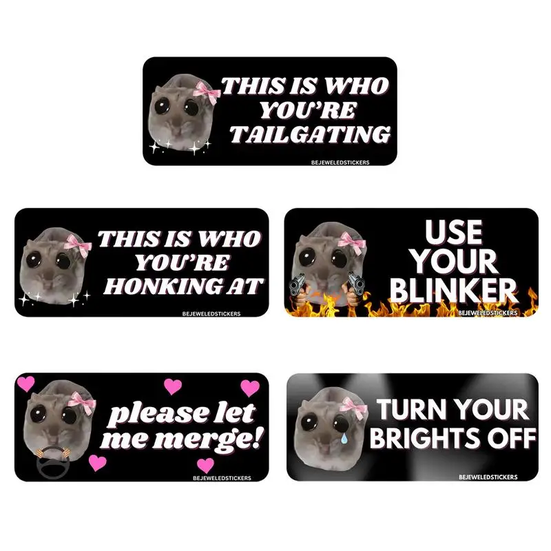 Sad Hamster Driving Sticker 3pcs Bumper Sticker Decal Self Adhesive Removable Decals Funny Hamster Big Eyes Prank Cute Driver