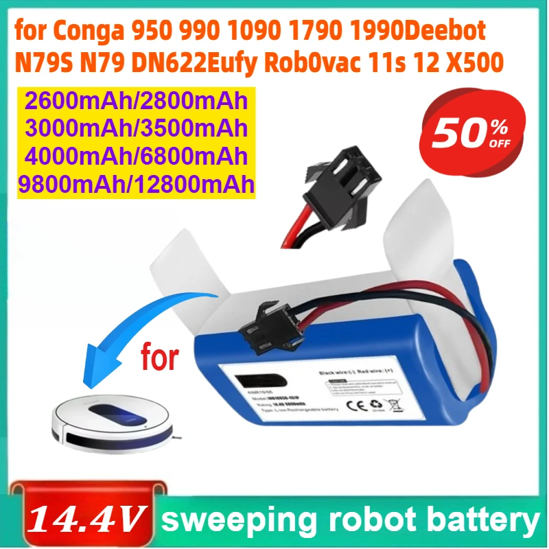 

14.4V Vacuum Robot Battery Suitable for Conga Excellence 3500/950/990/1090/1790, Deebot N79S/N79/DN622, Eufy Robovac