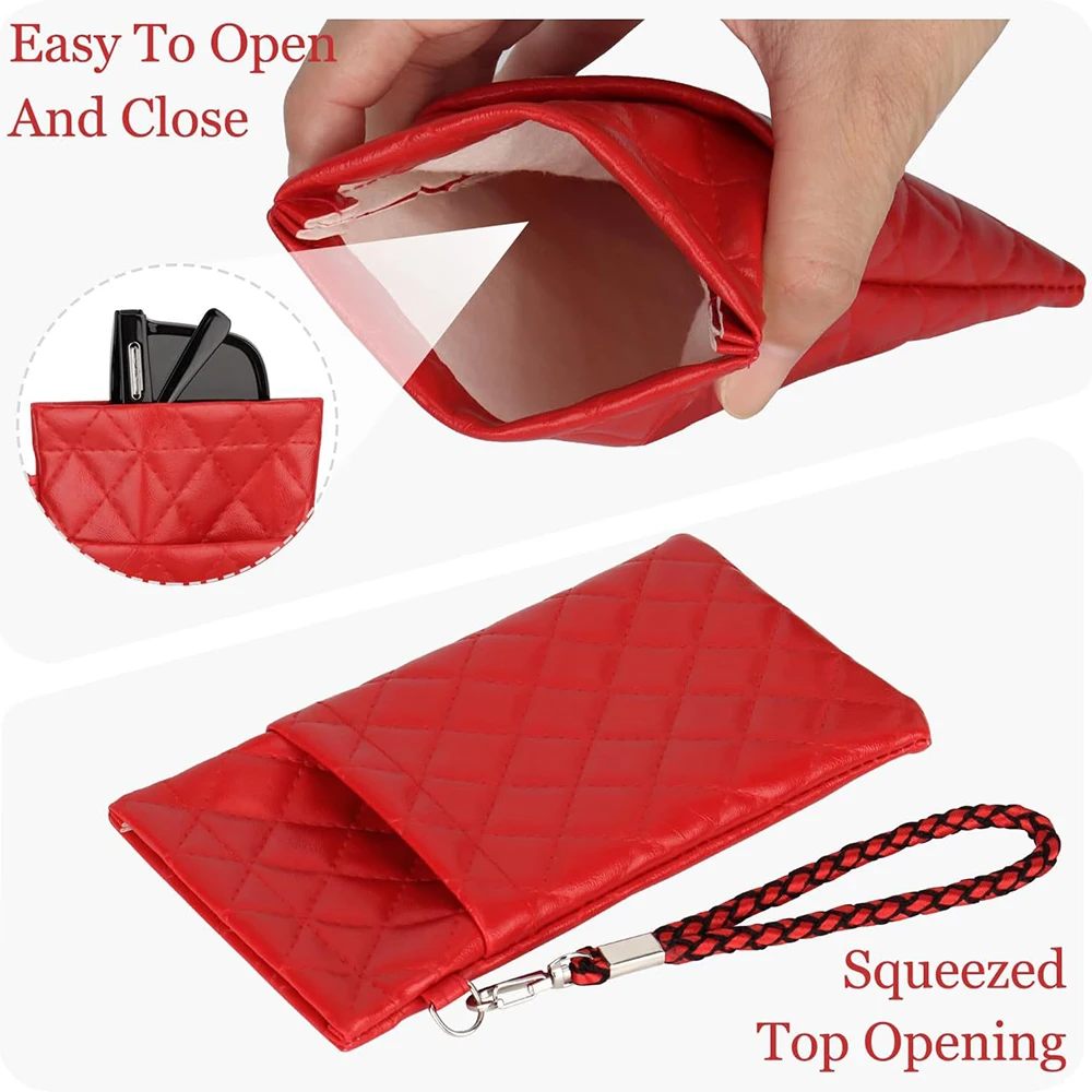 Portable Double-layer Sunglasses Bag Leather Waterproof Glasses Cover With Lanyard Keys Card Change Cosmetic Brush Storage Pouch