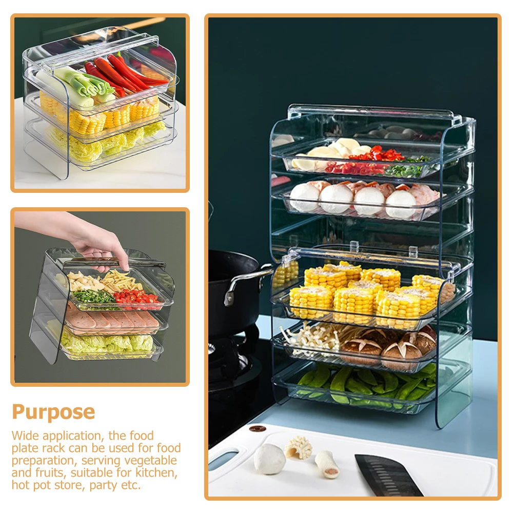 

Three Tier Food Preparation Plate Rack Large Capacity PET Material Kitchen Hotpot Party Vegetable Fruit Storage ganizer