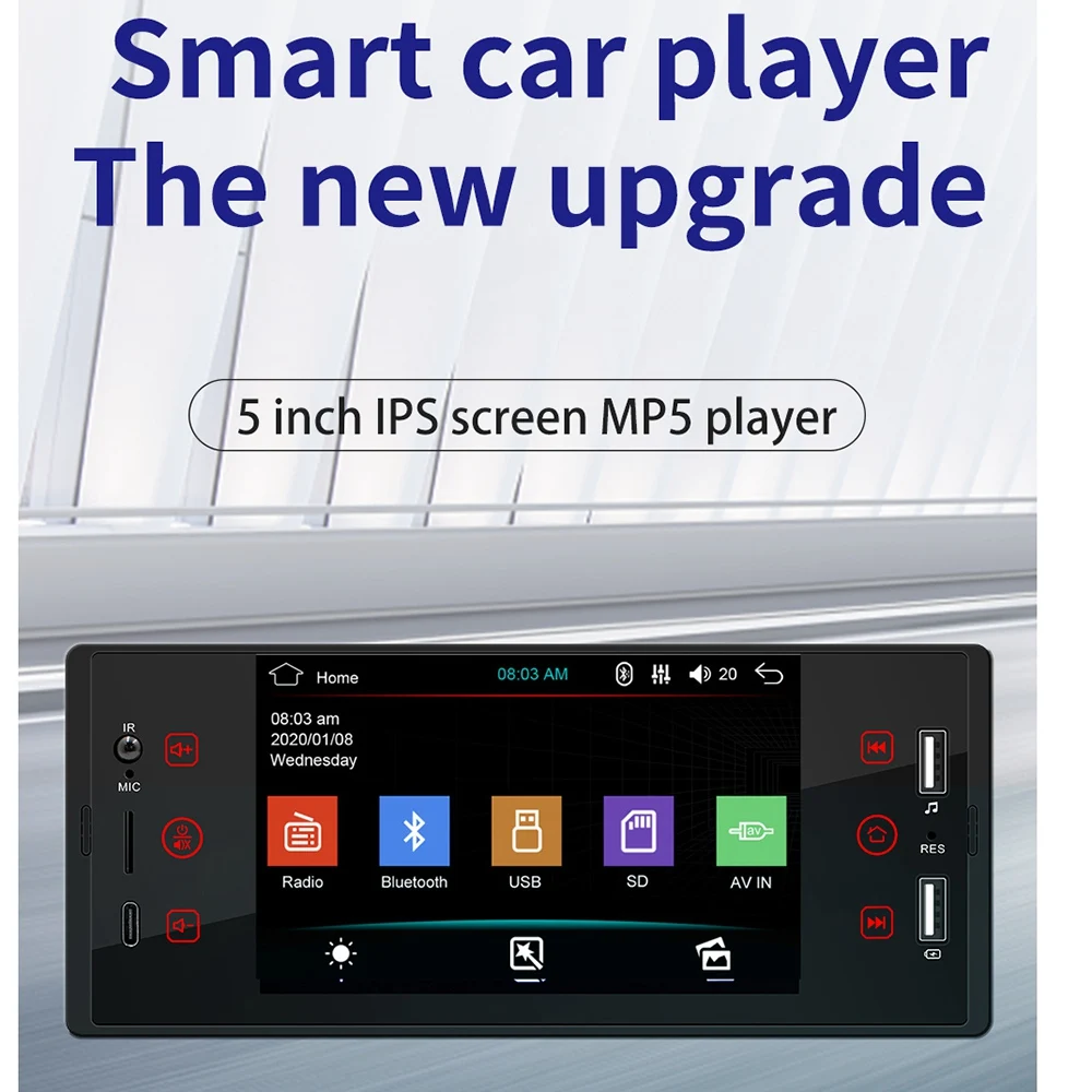 1 Din Car Radio Player Bluetooth In-Dash HD Multimedia Player Steering 5 Inch Car MP5 Video Player with Camera