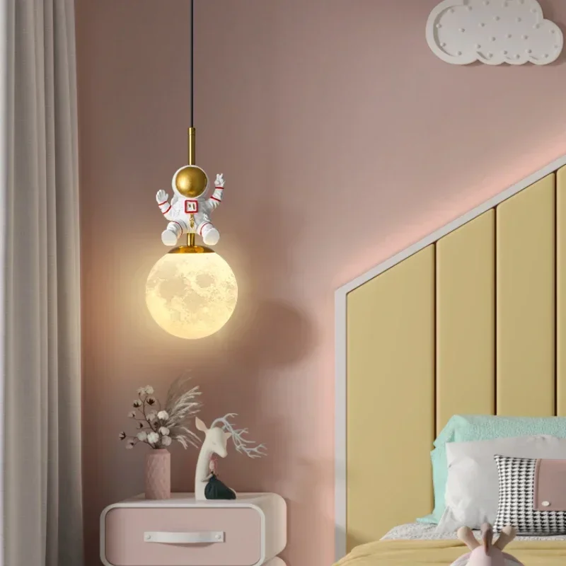 LED Nordic Astronaut Chandelier Lights Children's Baby Boy Girl Bedroom suspensions luminaire  home Pendent Lights