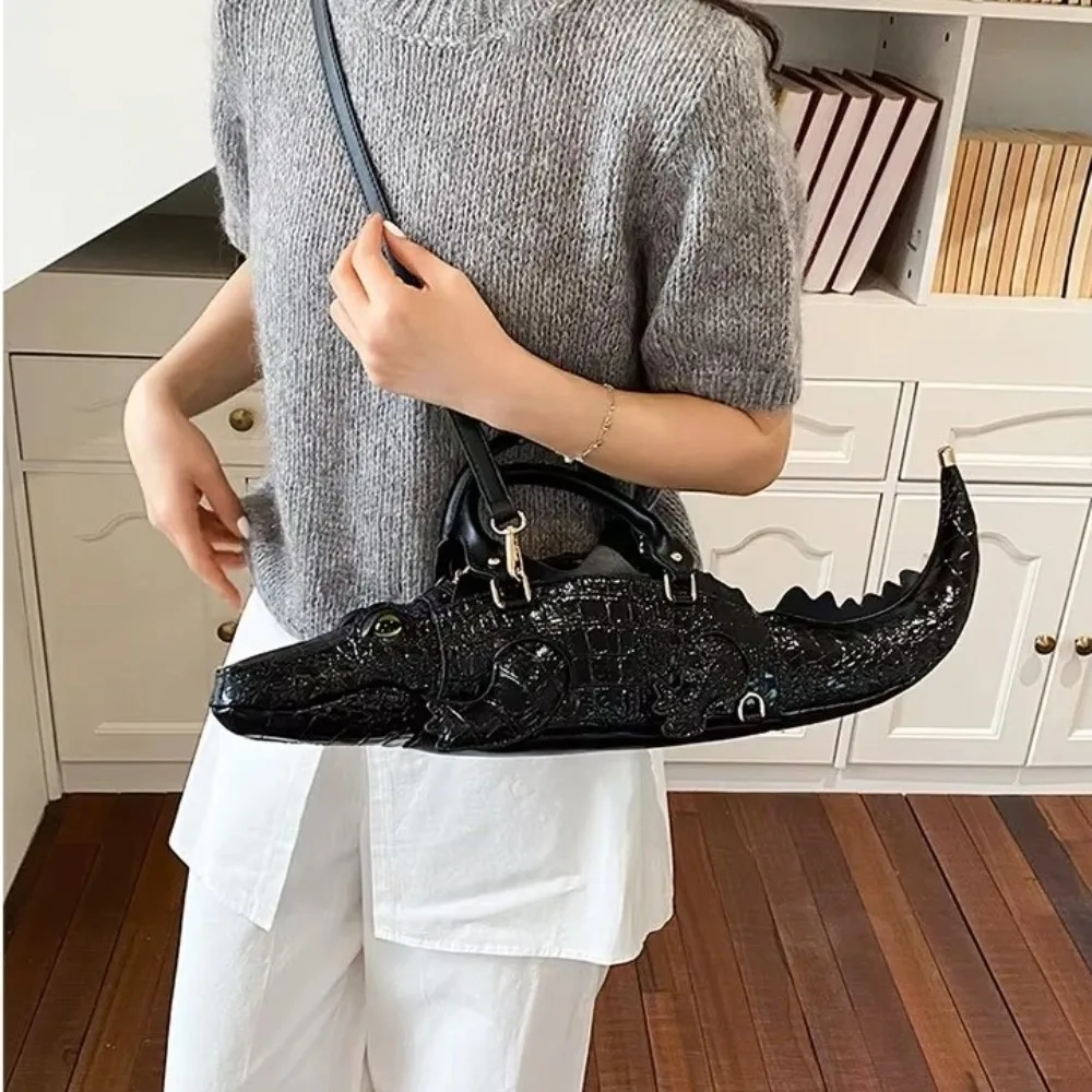 Fashion PU Leather Crossbody Bag Novelty Funny Crocodile Handbag Creative Handmade Backpack Daily Outing