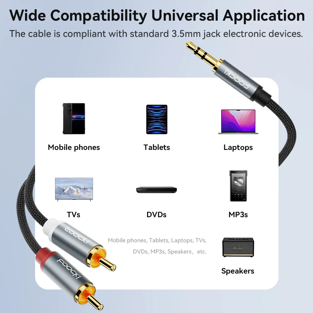 Toocki RCA Audio Cable 3.5mm Male to 2RCA Speaker Cable Male Splitter AUX 2 RCA Cord Jack for TV Box Amplifier DVD Player Wire