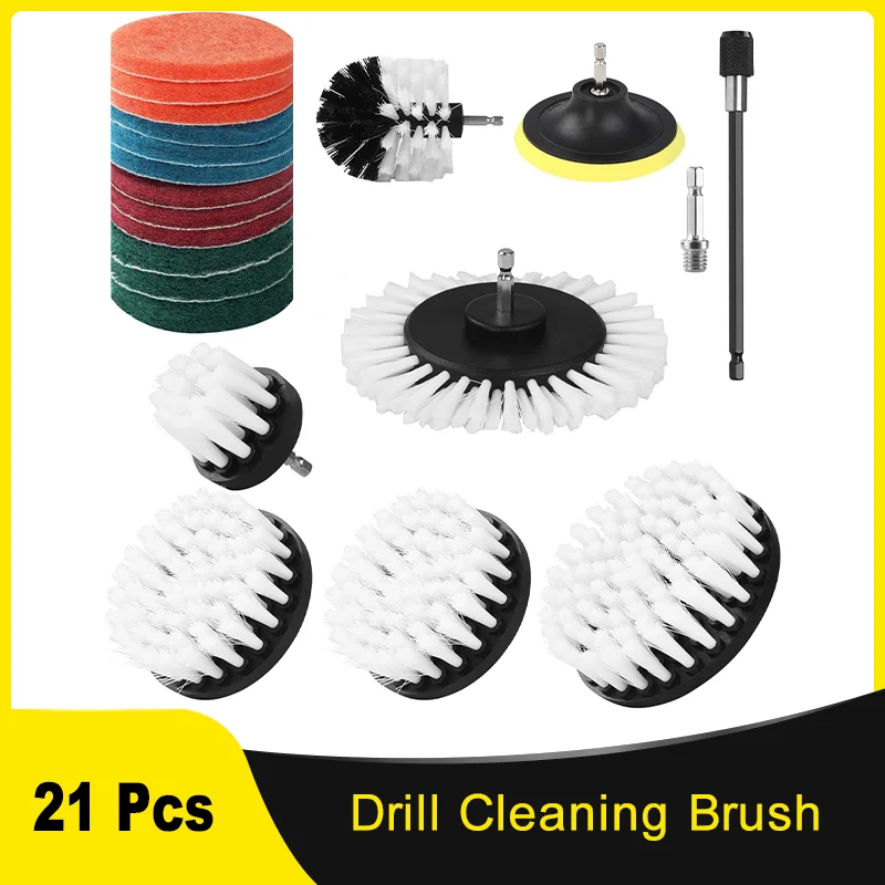 21-Piece Attachment Drill Cleaning Brush Kit Brush Cordless Screwdriver for Cleaning Available Shower Rooms Floor Tiles Car