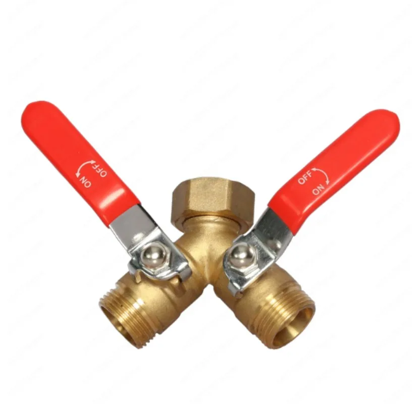 Brass Y Valve Two-way Hose Splitter 3/4GHT Garden Hose Threaded All Copper Double-way Valve