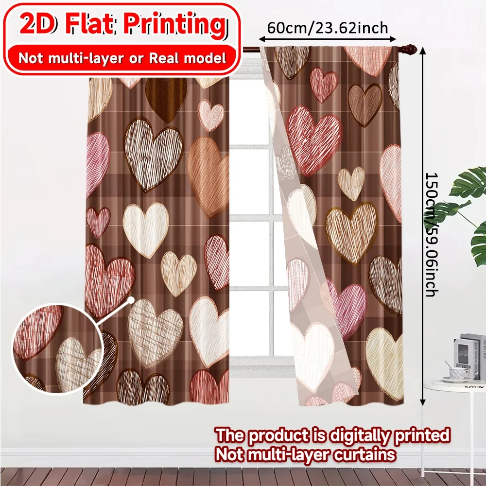 2D Flat Printing,2pcs Hearts Mosaic Print Chic Curtains Prints Light Filtering Curtains Home Decor Use for Bedroom, Living Room,