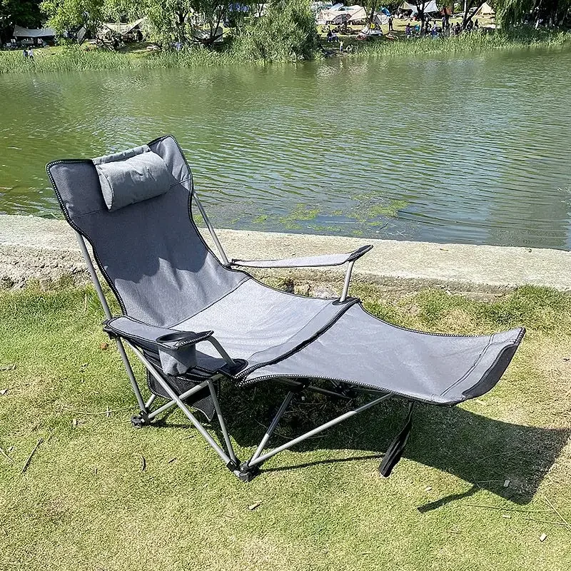 Niceway Foldable Picnic Camping Portable Fishing Chairs Beach Chairs Outdoor Garden Park Single Lazy Chair Backrest Cushion image 4
