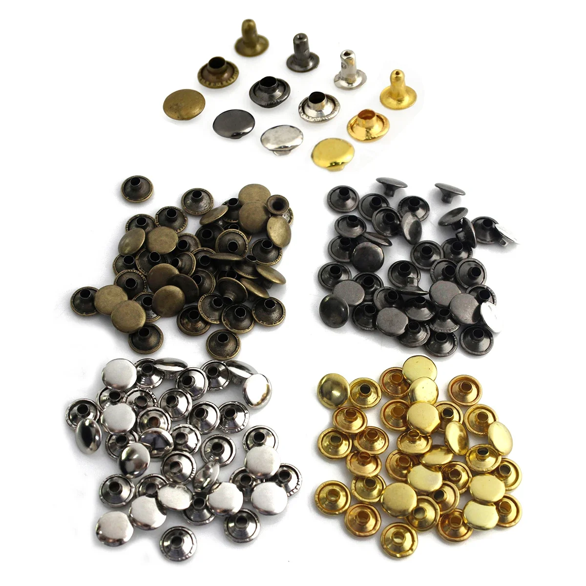 Juego de remaches de Metal de una sola tapa, remaches redondos de 3mm ~ 10mm para manualidades de cuero, bolsos, cinturones, prendas, sombreros,