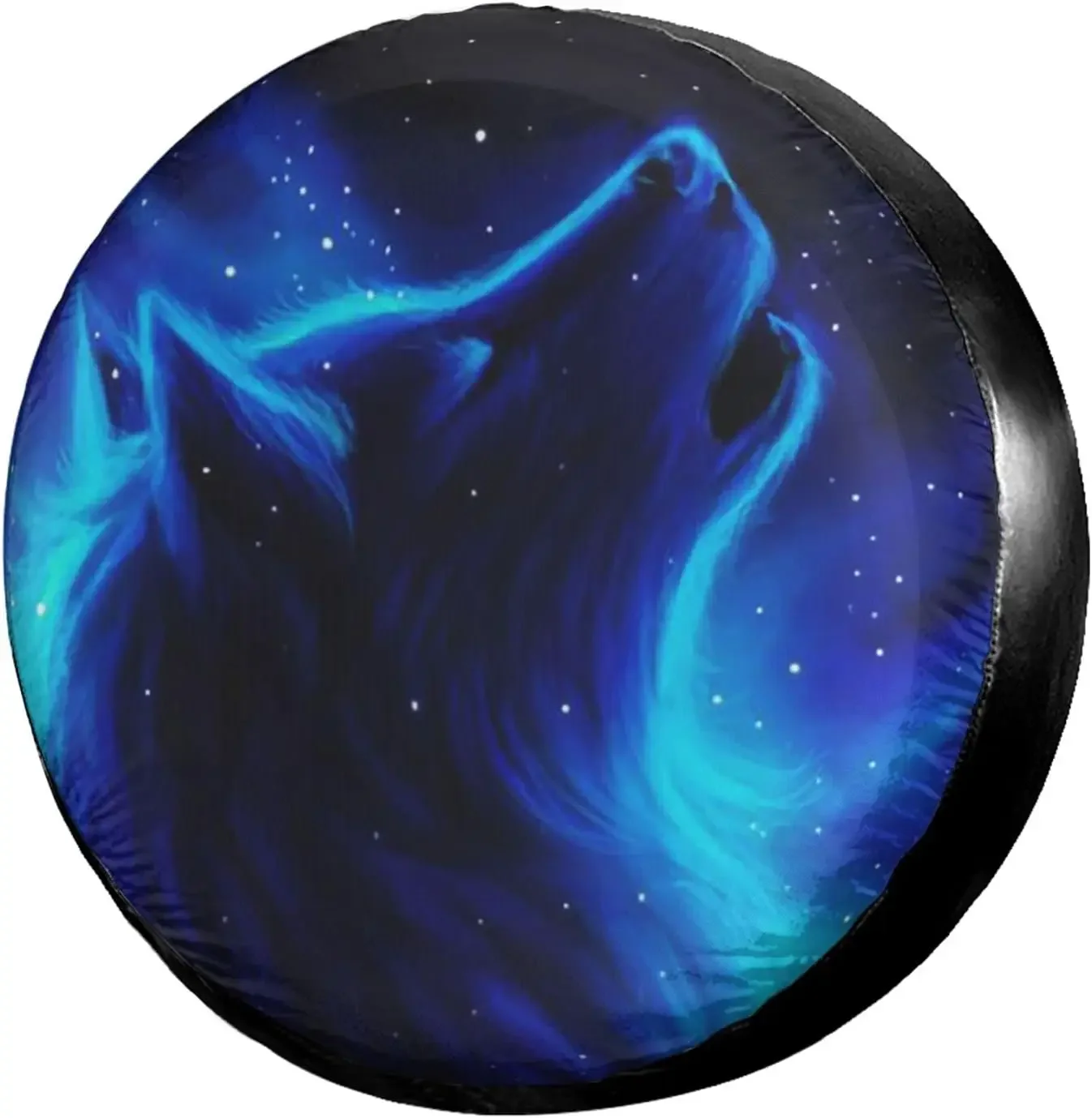 Starry Sky Blue Wolf Spare Tire Cover Wheel Protectors Water Dustproof Fit for RV SUV Truck Camper Travel Camping Trailer