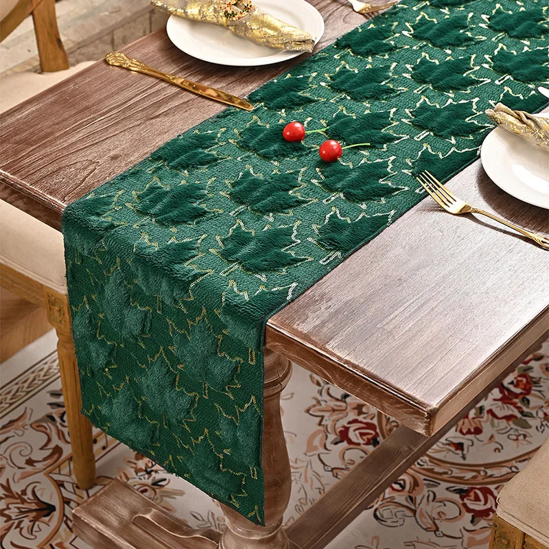 Christmas Day Leaf Jacquard Table Runner Rectangular Home Hotel Tablecloth for Party Banquet Soft Comfortable Housing Decoration