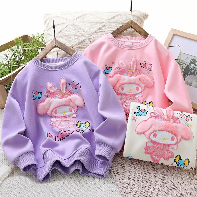 Girls Sweatshirt Spring Autumn Anime Sanrioed My Melody Long Sleeve Cartoon Embroidery Tops Casual Fashion Children's Clothing