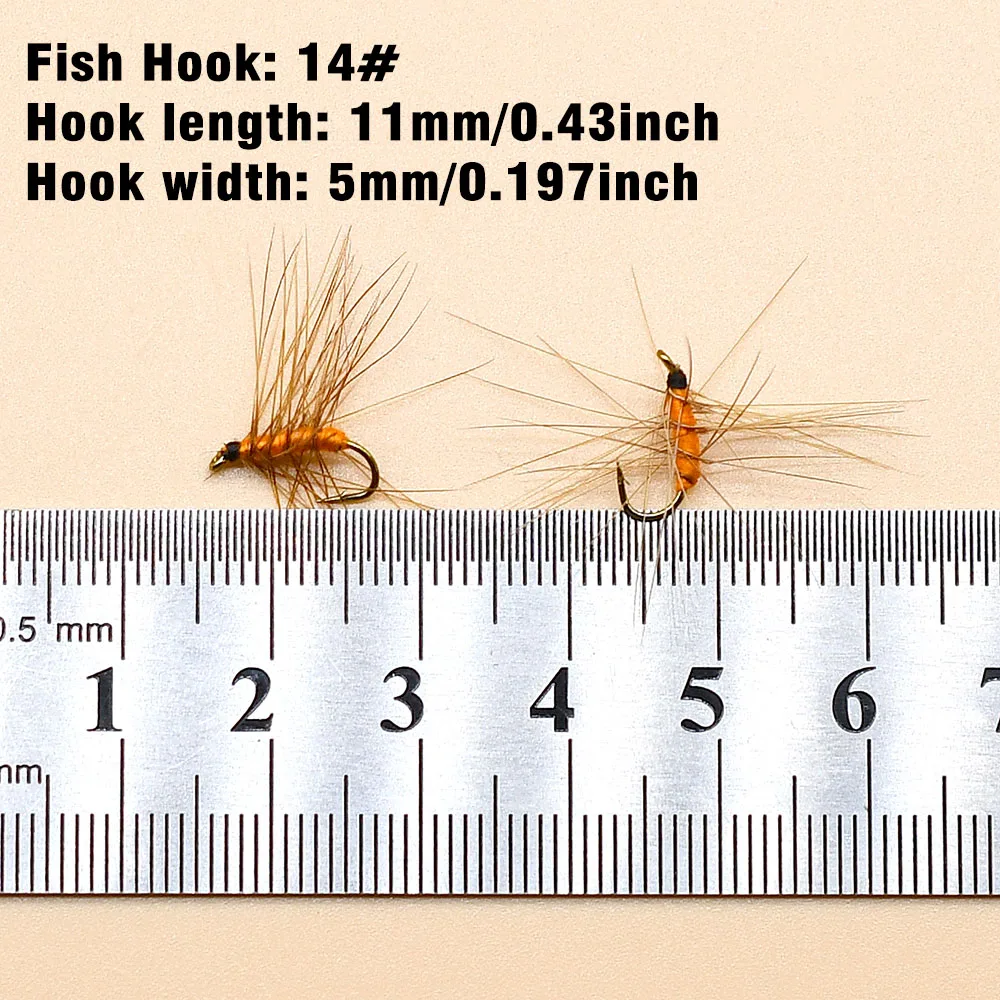 MNFT 10PCS 14# Orange Bug Fly Hook Fly Fishing Lure Fishing Flies Single Hook Bionic Fishing Lure Hook