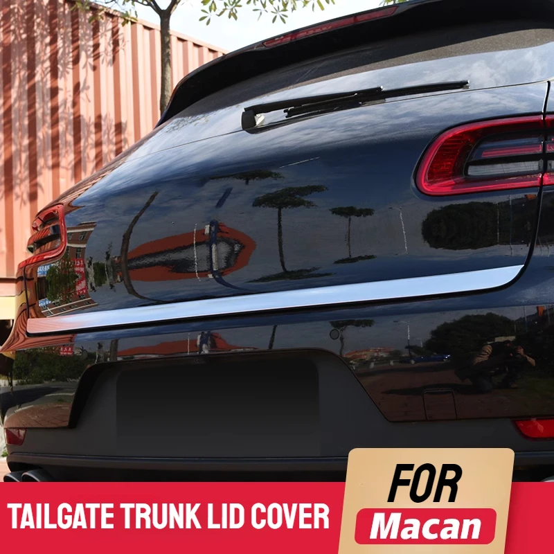 Fit For Porsche Macan 2014-2023 Stainless Steel Peral Silver Tailgate Trunk Lid Cover Trim Decoration Styling Stickers
