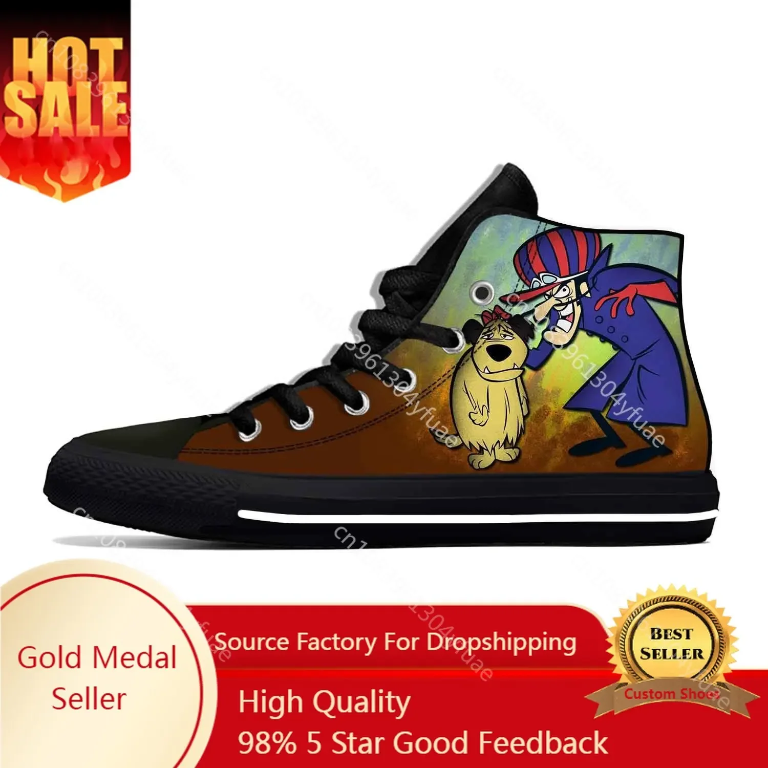 Races Anime Cartoon Wacky Muttley Dick Dastardly Casual Cloth Shoes High Top Lightweight Breathable 3D Print Men Women Sneakers