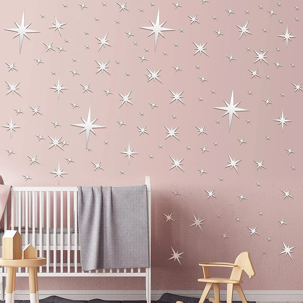 42Pcs Removable Star Wall Stickers DIY Acrylic Mirror Wall Stickers Waterproof Self-adhesive Wall Decal Bedroom Home Decoration