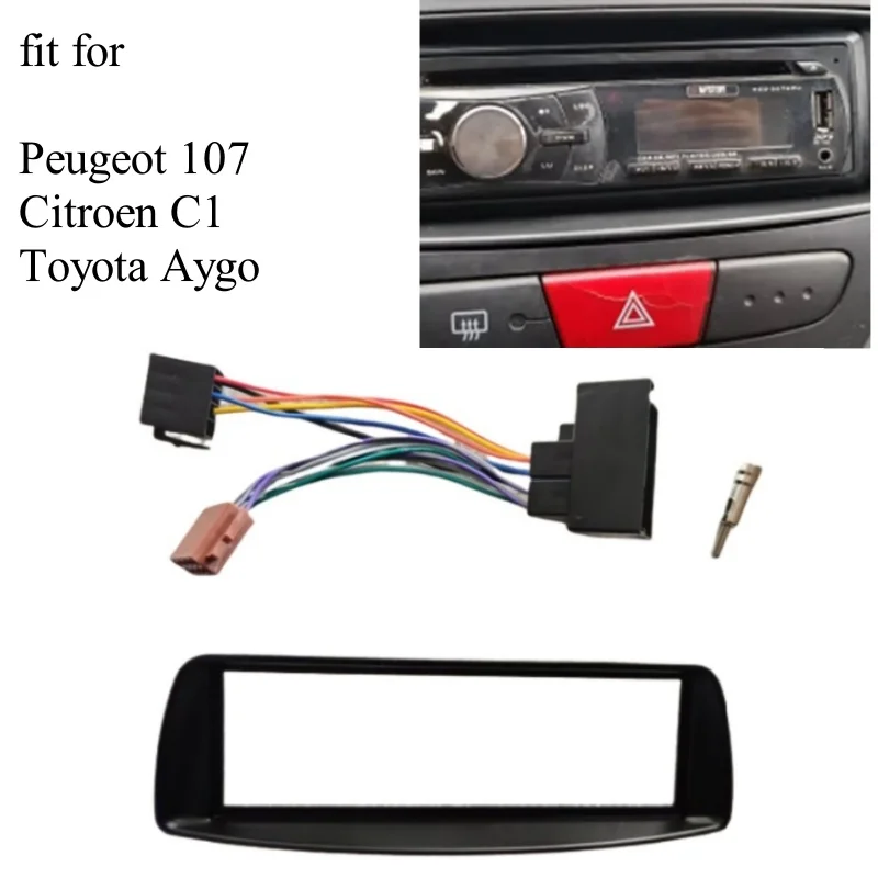 One Din Fascia With WIRING HARNESS Radio CD DVD Stereo Panel Dash Mount For Peugeot 107 Citroen C1 Toyota Aygo Interior Parts