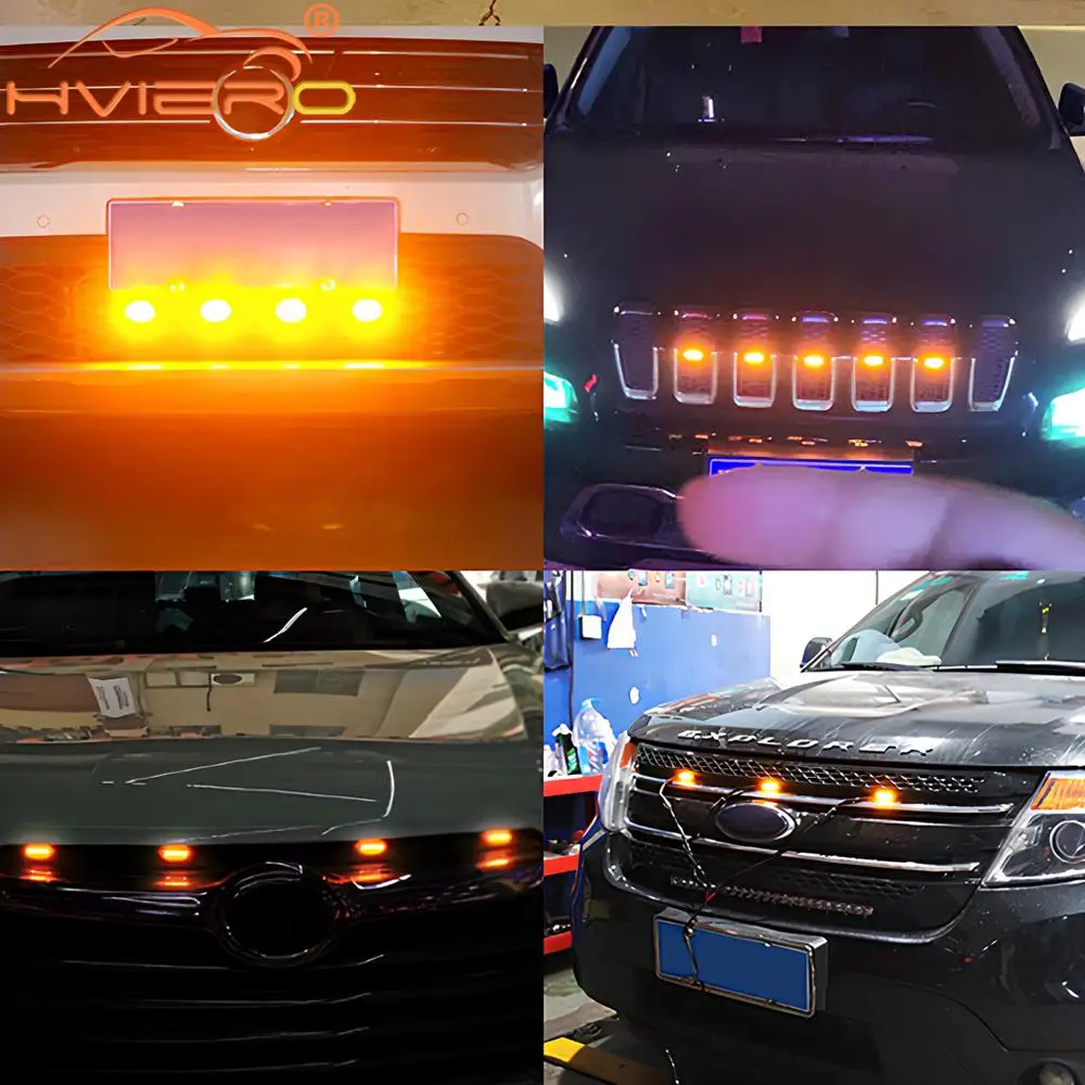 4X 6led 12V Car Grille Yellow Light Signal Daytime Running LED Decorative Warning Lamp Pickup Truck Haze Control Raptor Lighter