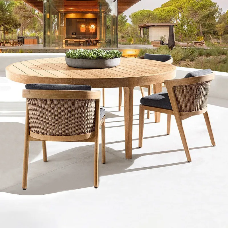 

Outdoor tables and chairs waterproof, sunscreen and anti-corrosion courtyard teak dining chair
