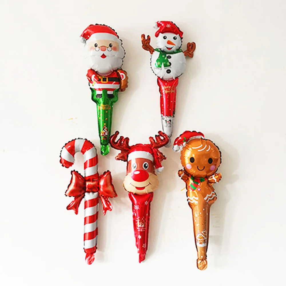 10pcs 60cm Large Christmas Stick Air Balloons Santa Claus Snowman Elk Gingerbread Man Crutch Balloon Christmas Party Decorations