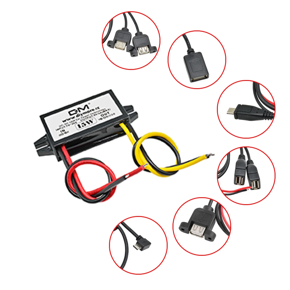 diymore DC-DC Step Down Buck Converter Power Supply Module 12V to 5V 3A 15W for Car Male Female USB Mini USB Micro USB Adapter