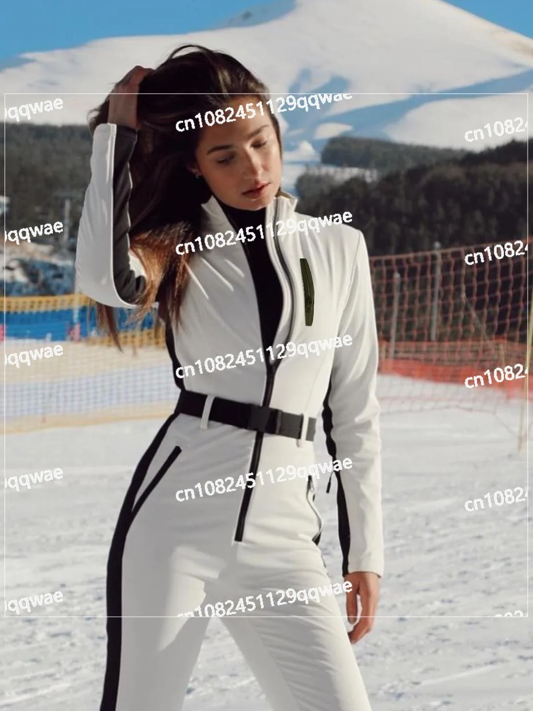 

Women Long Sleeve Waterproof Windproof Skiing Overall Female Elegant Skateboard Jumpsuit Winter Patchwork Ski Jumpsuits For