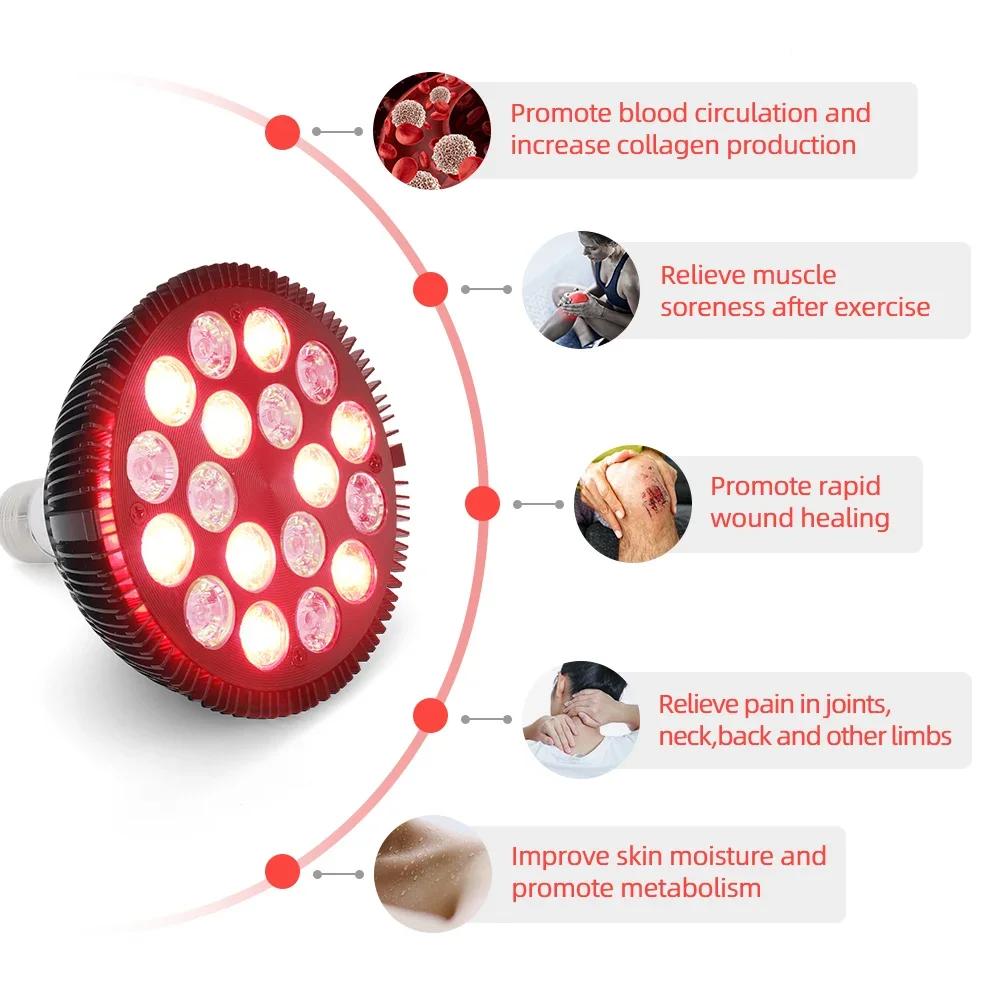 18 LED Lámpara de terapia de luz roja para la cara 54W Dispositivo de fisioterapia infrarroja con luz de belleza LED 660nm: 850nm para el cuidado de