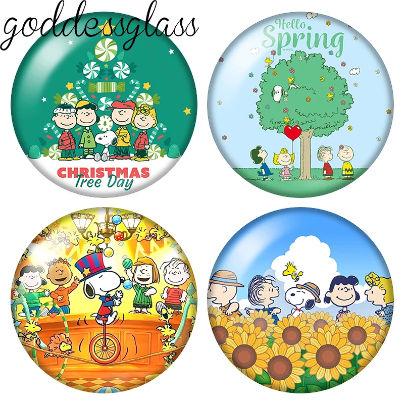 Snoopy with Family Charlie Lucy Sally Spring 12mm/18mm/20mm photo glass cabochon flat back making findings for keychain Jewelry