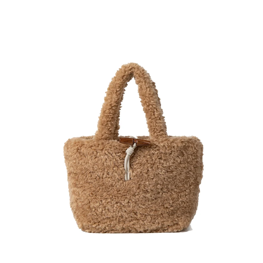 Winter Soft Lamb Wool Top-Handle Bags Fashion Small Plush Purse Female Handbags Solid Color Ladies Square The Tote Bags Bolsa