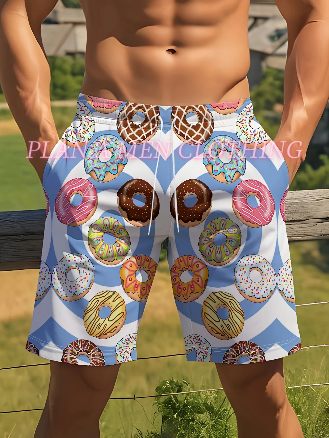 Men Doughnut Fruit Print Beach Shorts Exercise Adult Shorts 2024 Street Life Men's Drawstring Beach Shorts Men Clothing