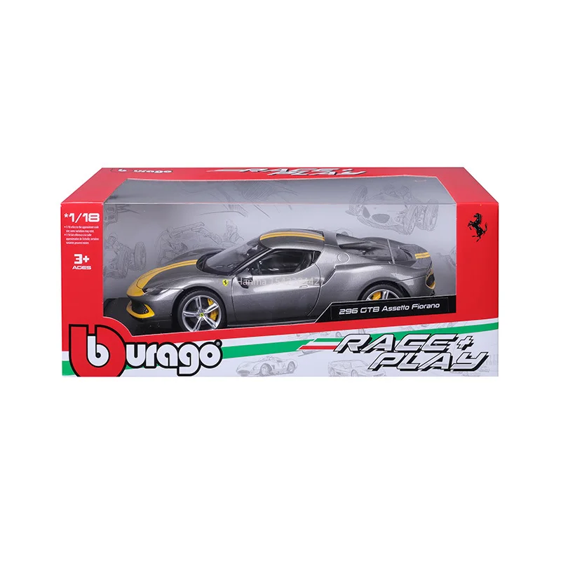 Bburago 1:18 Ferrari 296 GTB Silvery Alloy Luxury Vehicle Diecast Cars Model Toy Collection Decoration Gifts for Children Adults