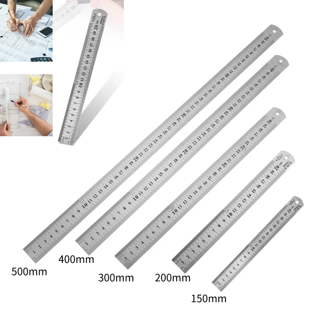 Stainless Steel Metal Straight Ruler Precision Double Sided Precision Measuring Tool Scale Metric Ruler Accessories 15-40cm