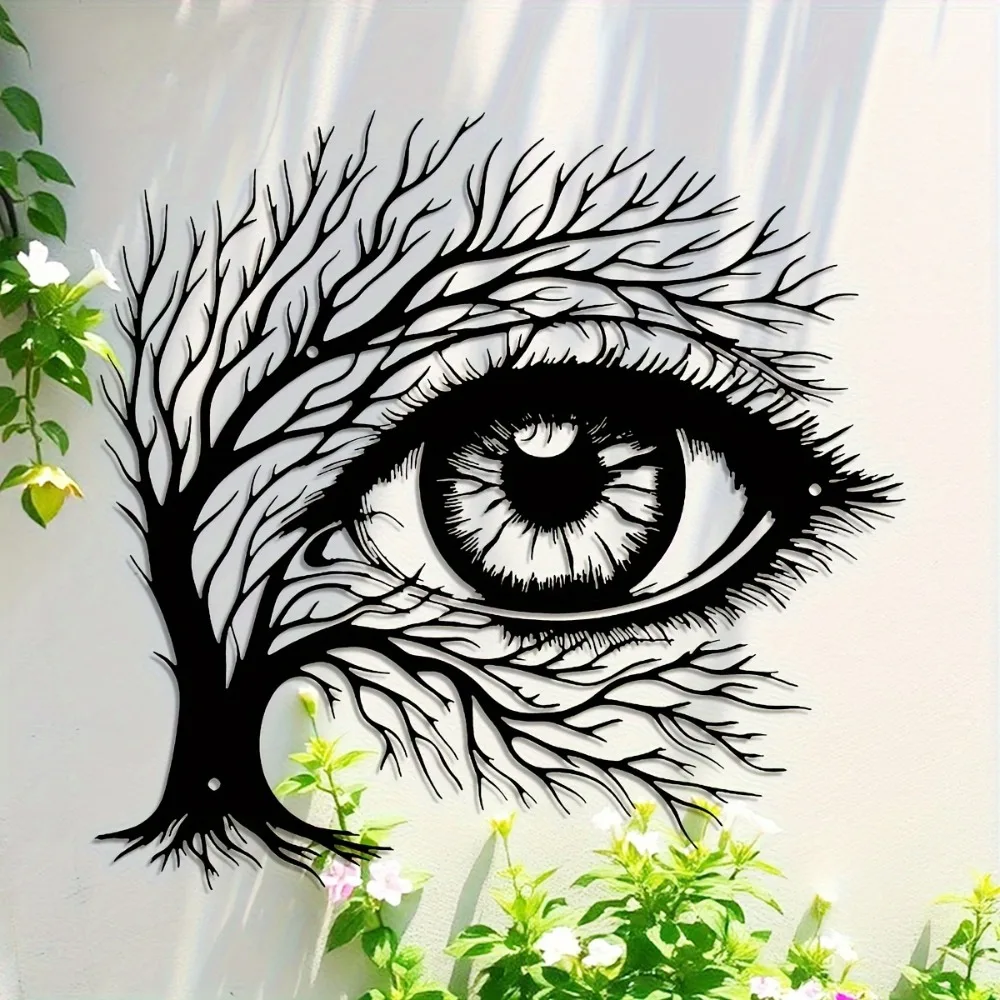 Metal Wall Art Abstract Tree Eye Outline, Easy Hang for Living Room Bedroom Garden Cottage Home Decor