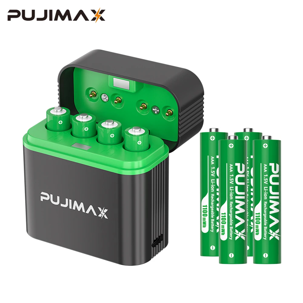 PUJIMAX 4 ranuras 1,5 V AAA 1100mWh compartimento de carga inteligente batería de litio cargador recargable conjunto de gran capacidad