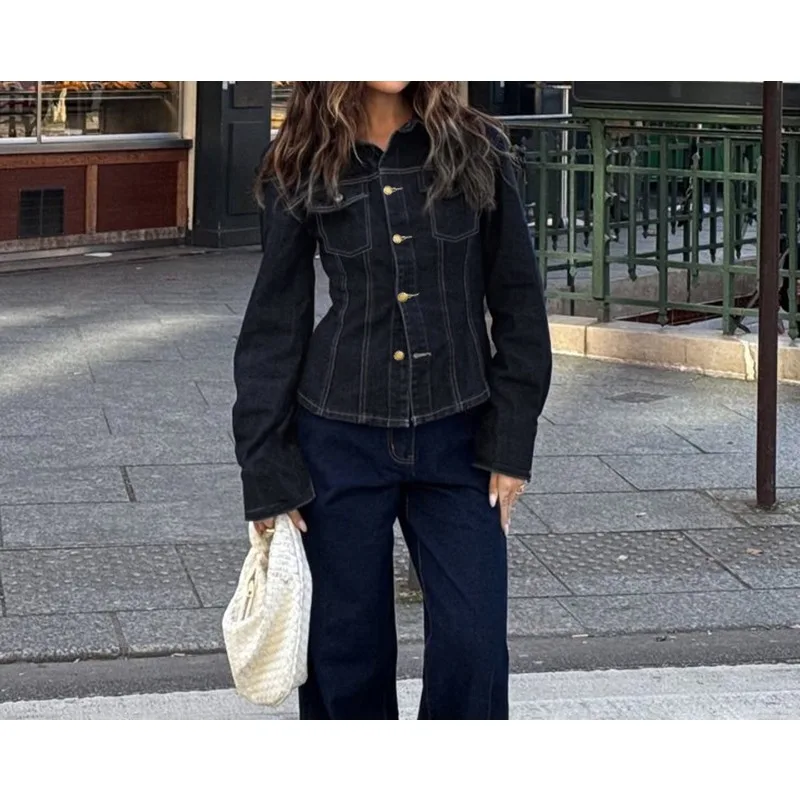 Casual Fashion Design Slim Fit Long Sleeve Jacket Split Denim Shirt Jacket