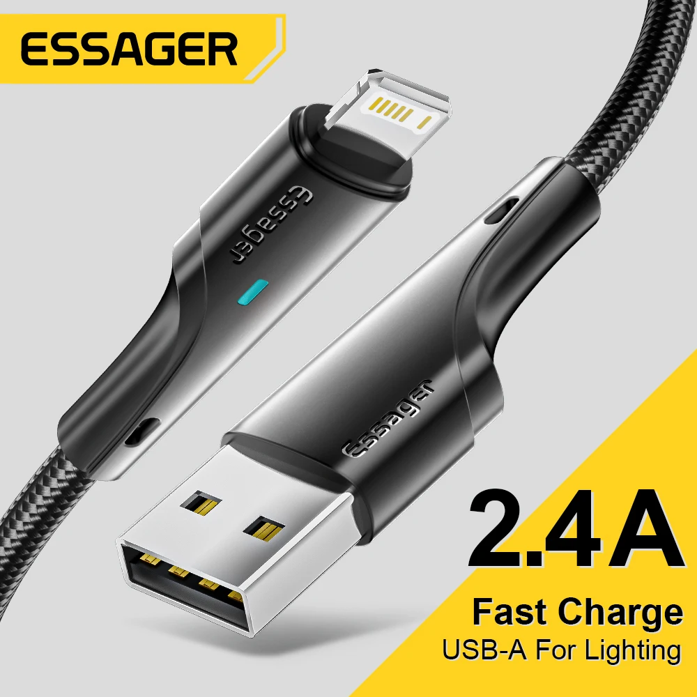 Essager Kabel USB do iPhone'a 11 12 13 Pro Max Mini X XR XS SE 8 7 6 Plus 6s 2.4A Szybkie ładowanie Przewód do iPhone'a Ładowarka