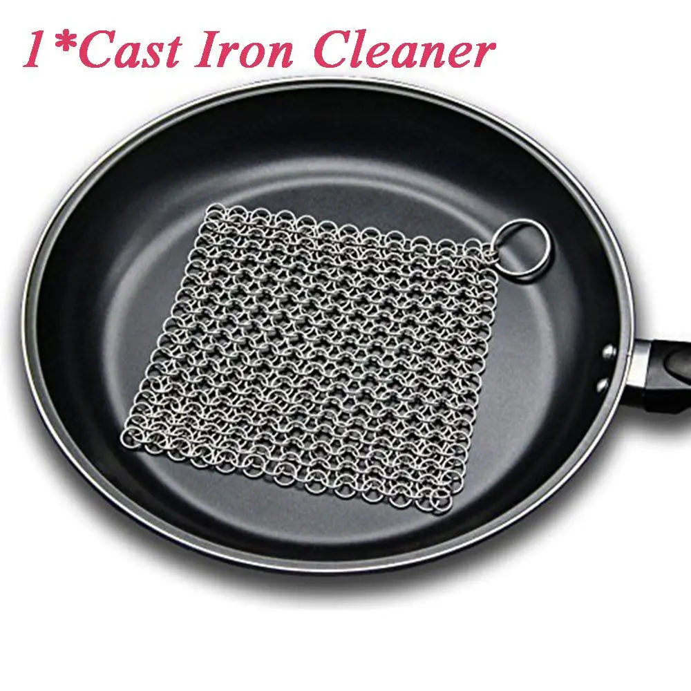 Dish Bowl Cleaning Scrubber Durable Chainmail Square Circular Ring Pan Brush Cast Iron Cleaner Kitchen Tool Stainless Steel