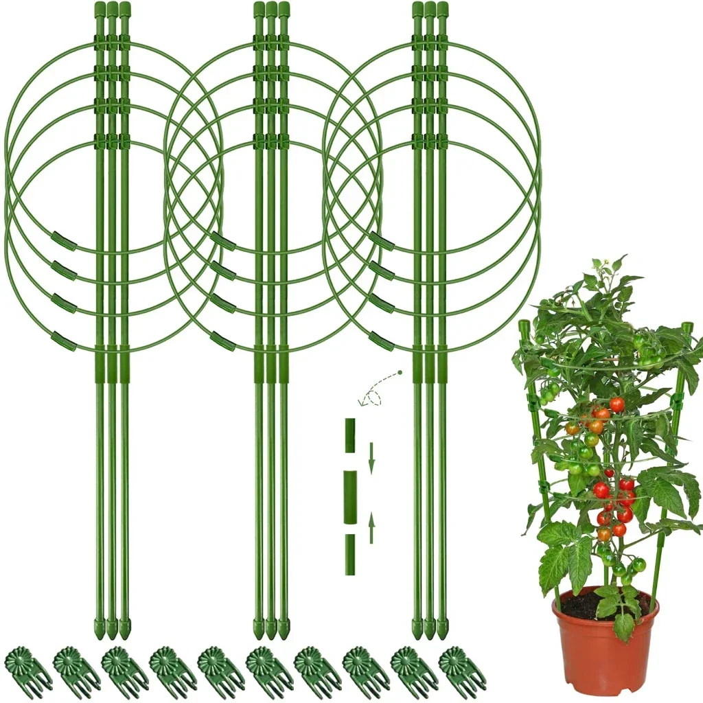 

Adjustable Tomato Cage for Climbing Plants,Plant Support Cages, Cucumber Trellis, 4 Adjustable Rings and Plant Clip, 90cm, 36 in