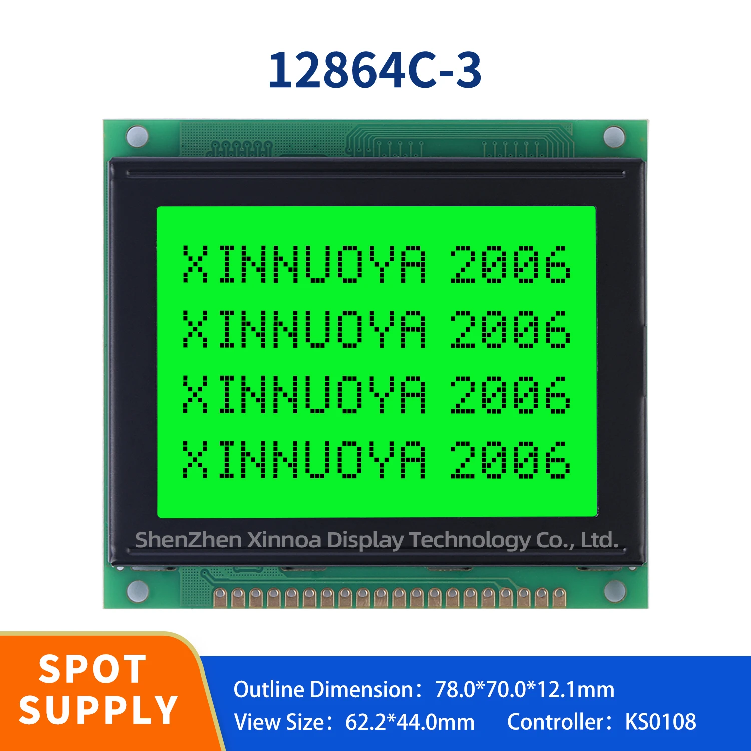 XNY12864C-3 12864 78x70mm ks0108 control blue green with plastic 20PIN parallel port emerald green light black font